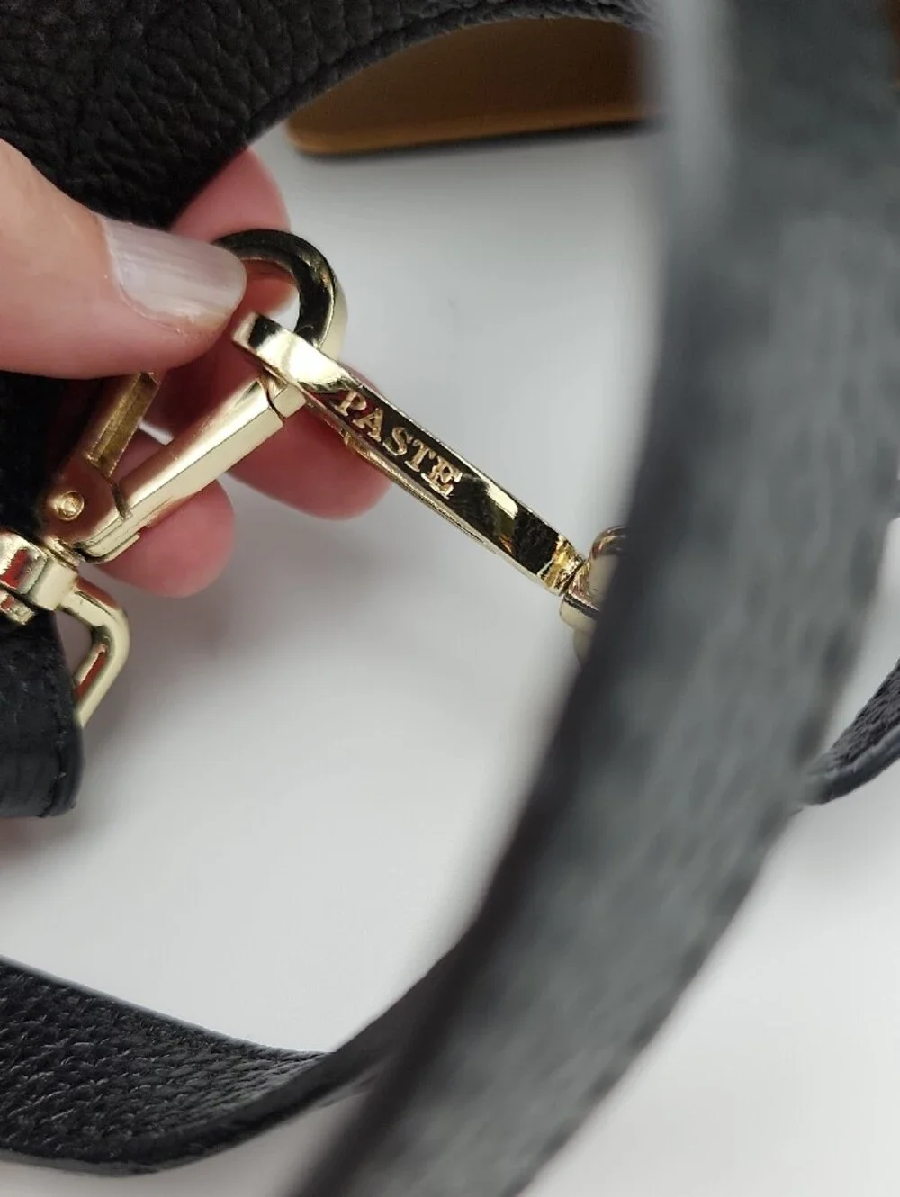 Paste Black Leather Structured Tote Bag with Gold Hardware